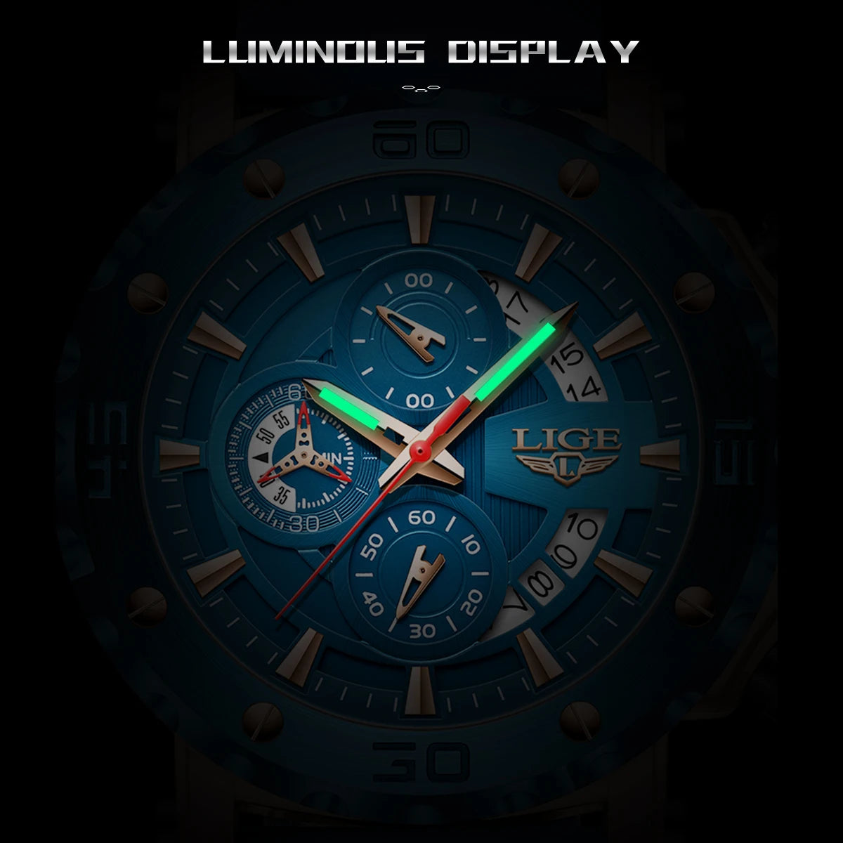 New LIGE Original Sports Man Wristwatch Waterproof Luminous Date Chronograph Men Watch Silicone Strap Quartz Men's Watches Reloj