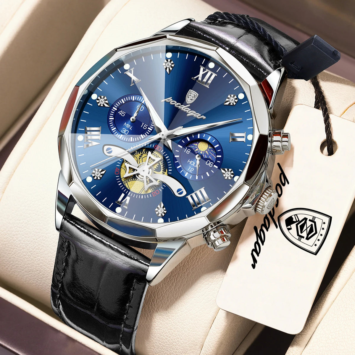 Reloj de cuarzo para hombre POEDAGAR, de lujo, cronógrafo, resistente al agua, luminoso, estilo militar, de piel, para negocios