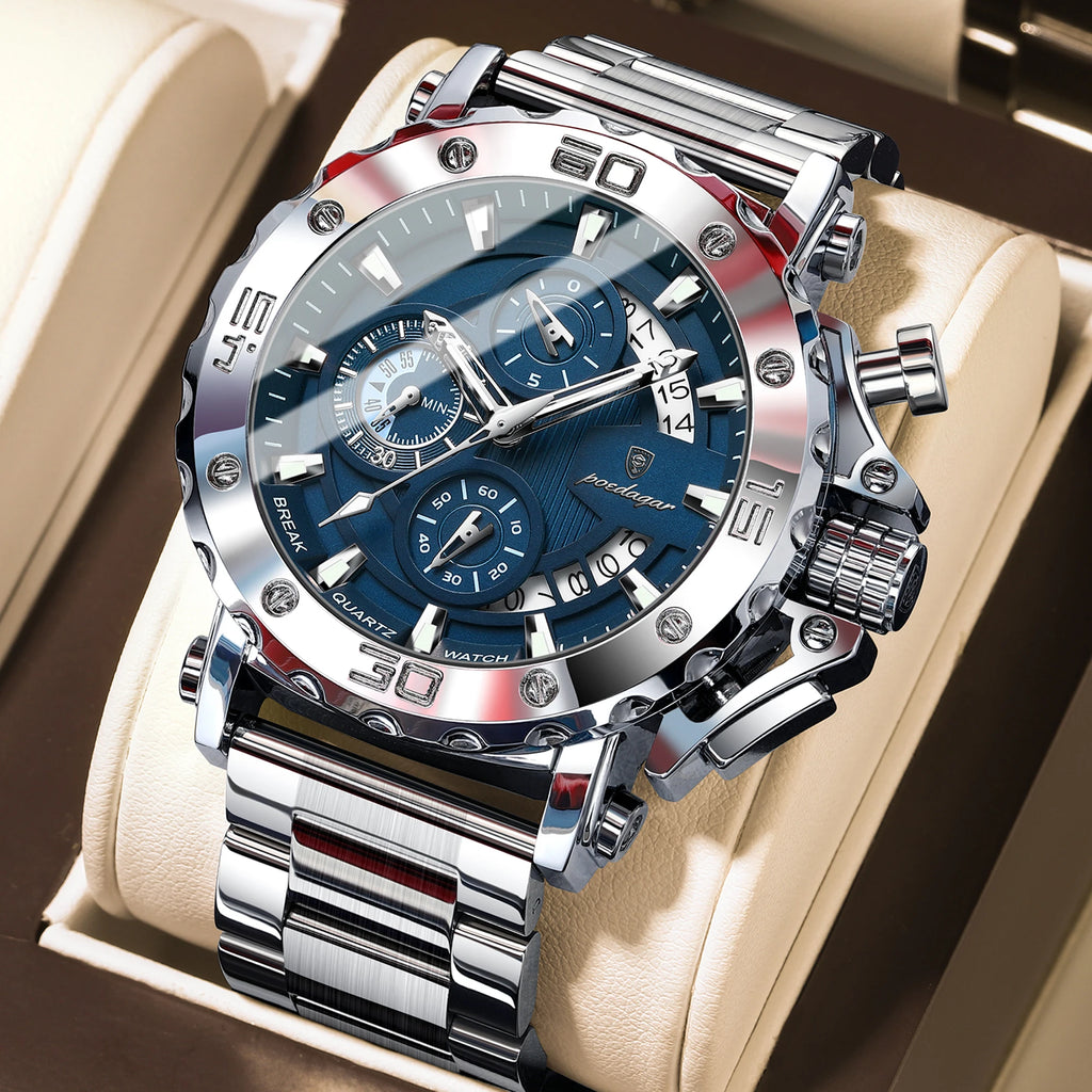 Reloj de lujo para hombre POEDAGAR, calendario, luminoso, resistente al agua, cronógrafo, de cuarzo, de acero inoxidable, reloj de moda para hombre, regalo, reloj masculino