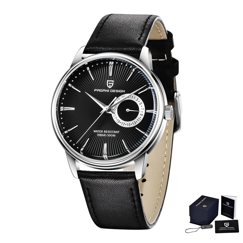 Reloj Pagani Design PD-1654 para hombre, movimiento de cuarzo japonés VH65, correa de piel, resistente al agua 30M, reloj militar de pulsera para hombre