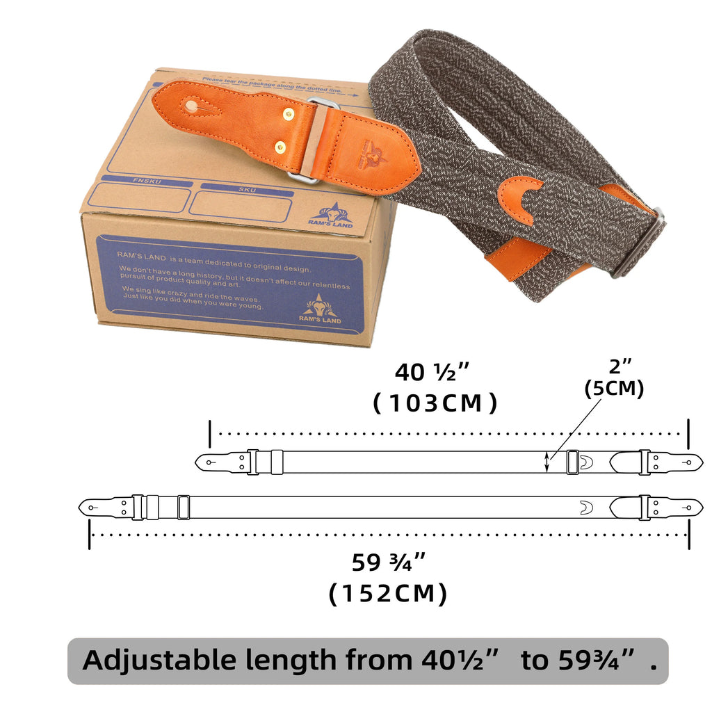 Correa de guitarra de algodón con rayas de cuero y lona para guitarras eléctricas y bajos, hecha a mano