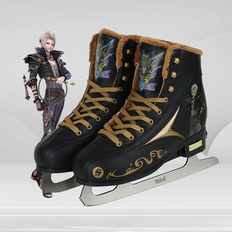 Patines de hielo ajustables para niños, con forro de felpa cálido, suela antideslizante, cuchilla de acero inoxidable y diseño estable, ideales para niños y principiantes.