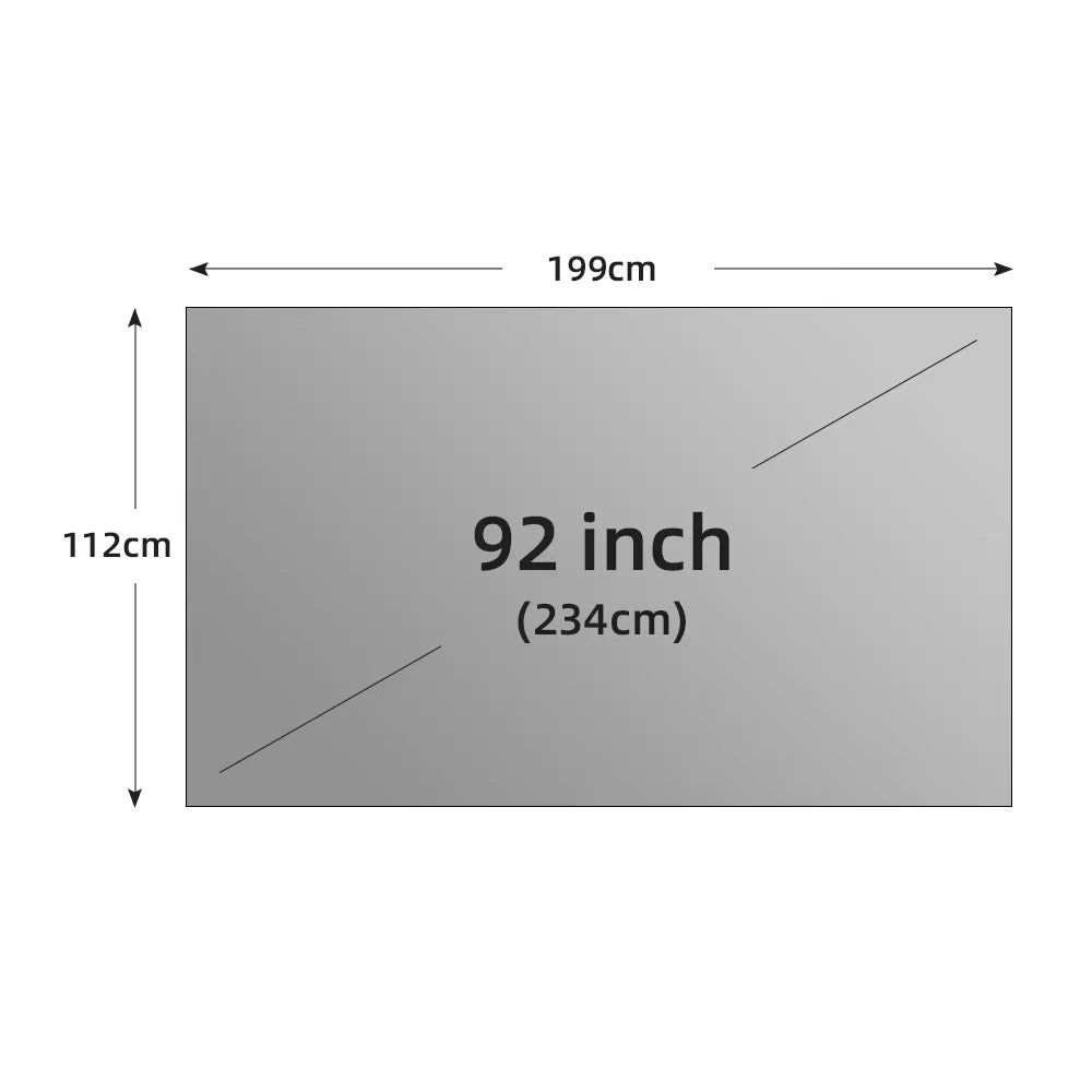 Pantalla de proyección portátil gris, borde negro y ojales, 92 pulgadas (234 cm).
