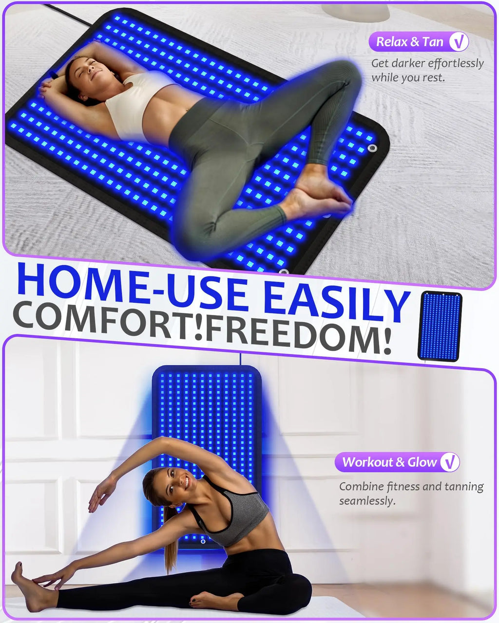 Jitesy - Alfombrilla para Lámpara de Bronceado de 100*60cm, 360 LED, Luz Azul, 460+490nm, 2 Modos: Constante y Pulsante, para Solárium