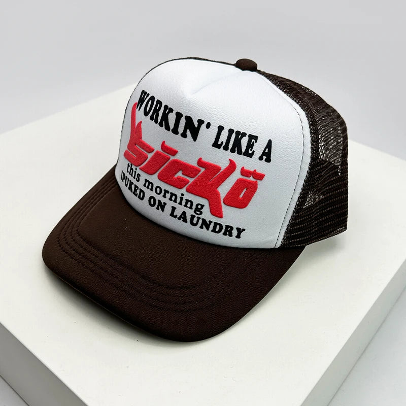 Gorra de béisbol estilo americano para crucero, con estampado de anime y letras, de malla tipo camionero, transpirable, para hombres y mujeres, versátil y a la moda