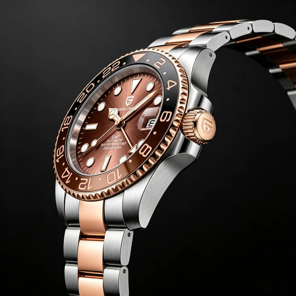PAGANI DESIGN 40mm Reloj mecánico de lujo para hombre, reloj GMT de acero inoxidable, marca de alta gama, cristal de zafiro, relojes para hombre
