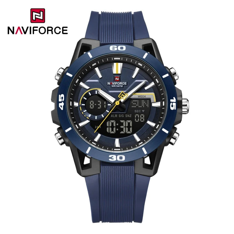 7135 NAVIFORCE Men's Dual Time Watch Fashion Sport Water Resistant Countdown Wristwatch Man Chronograph Alarm Clock Reloj Hombre