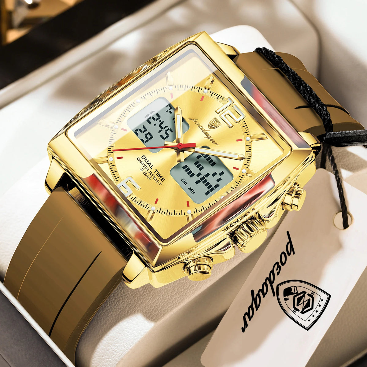 Reloj de pulsera para hombre POEDAGAR Fashion Square, cronógrafo de cuarzo con alarma LED, fecha y día, reloj militar electrónico