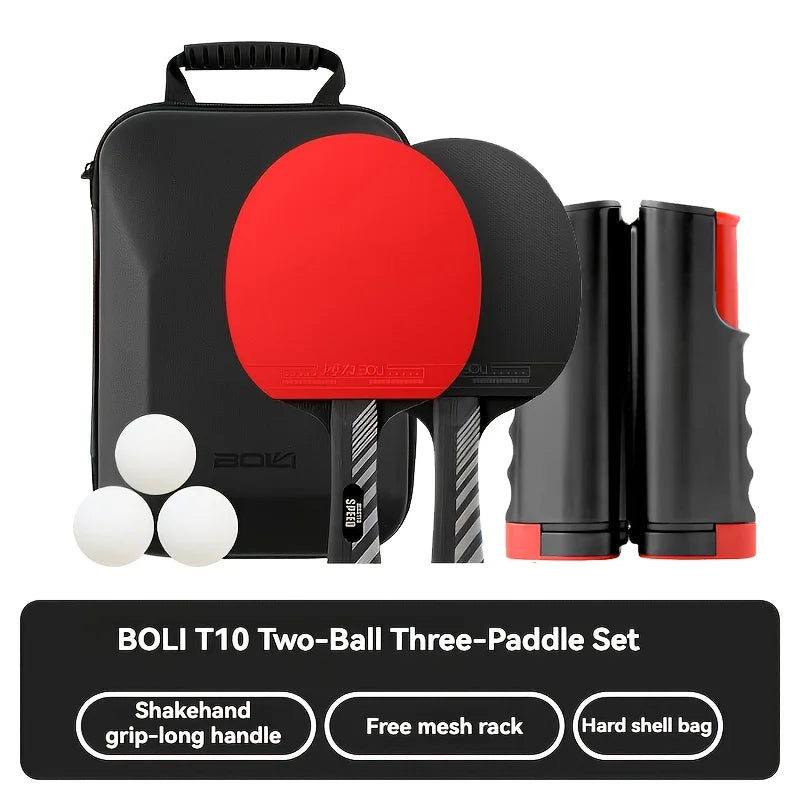 Juego de Raquetas de Tenis de Mesa Boli de Dos Palas y Tres Bolas, Estuche Rígido de Cuero, Juego de Raquetas de Tenis de Mesa Profesionales de Madera Sólida de Siete Capas