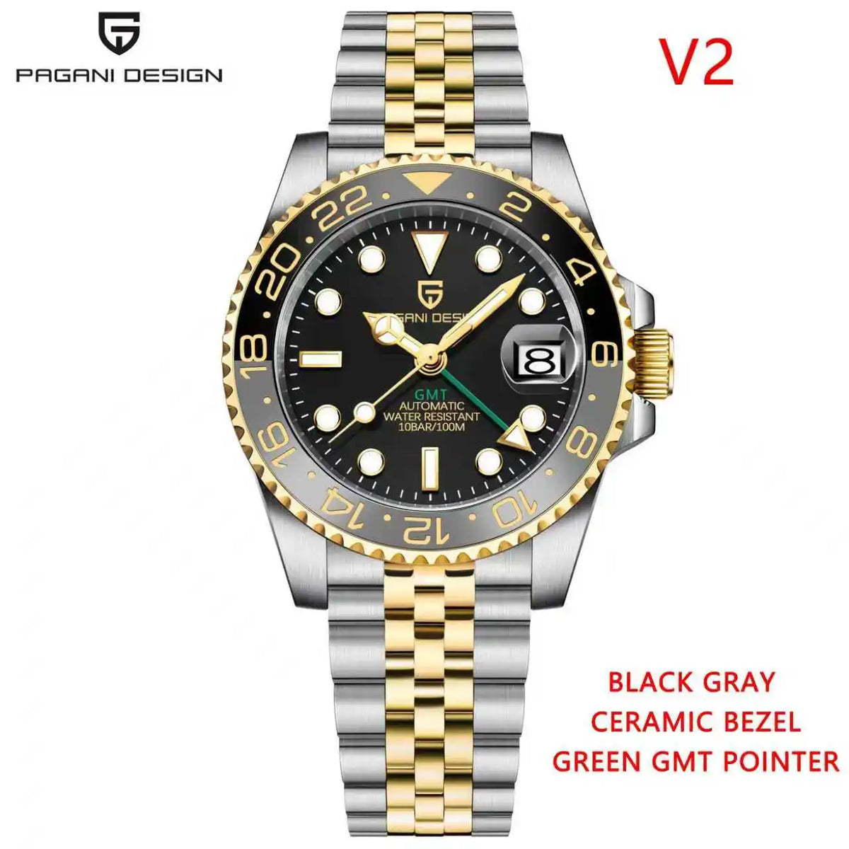 Nuevo reloj mecánico automático para hombre Pagani Design V2 de 40 mm, reloj GMT de acero inoxidable con cristal de zafiro, reloj deportivo de marca superior para hombre