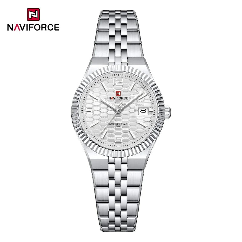 Reloj deportivo de cuarzo para mujer NAVIFORCE, reloj de pulsera impermeable de alta calidad para mujer con correa de acero, estilo romántico NF5079
