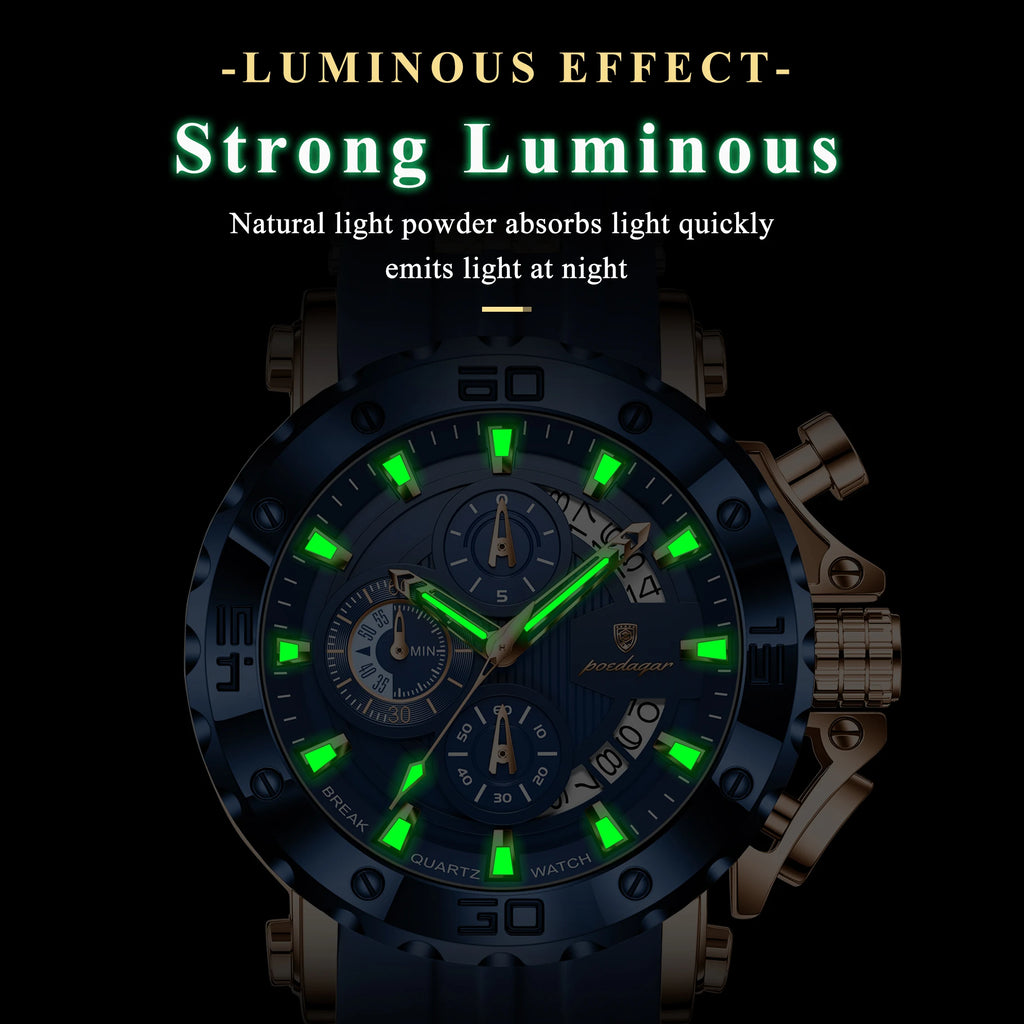 Reloj para hombre POEDAGAR Youth Sports, cronógrafo, fecha, resistente al agua, luminoso, correa de silicona, cuarzo, moderno, reloj para hombre