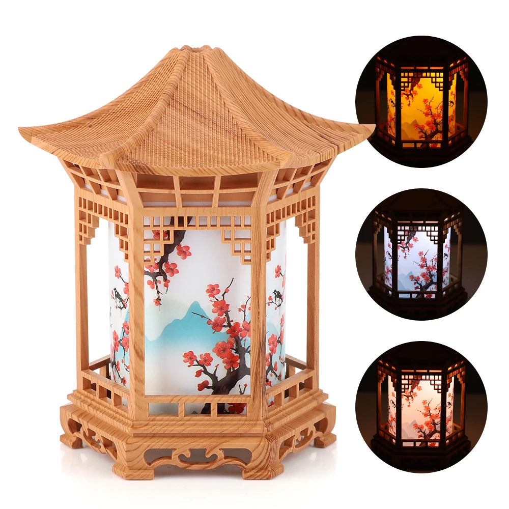 Humidificador USB de Niebla Fría con Luz Nocturna LED, 160ml Ultrasónico Silencioso por Debajo de 36dB, Decoración de Pagoda, para Escritorio, Dormitorio, Coche, Color Madera Clara