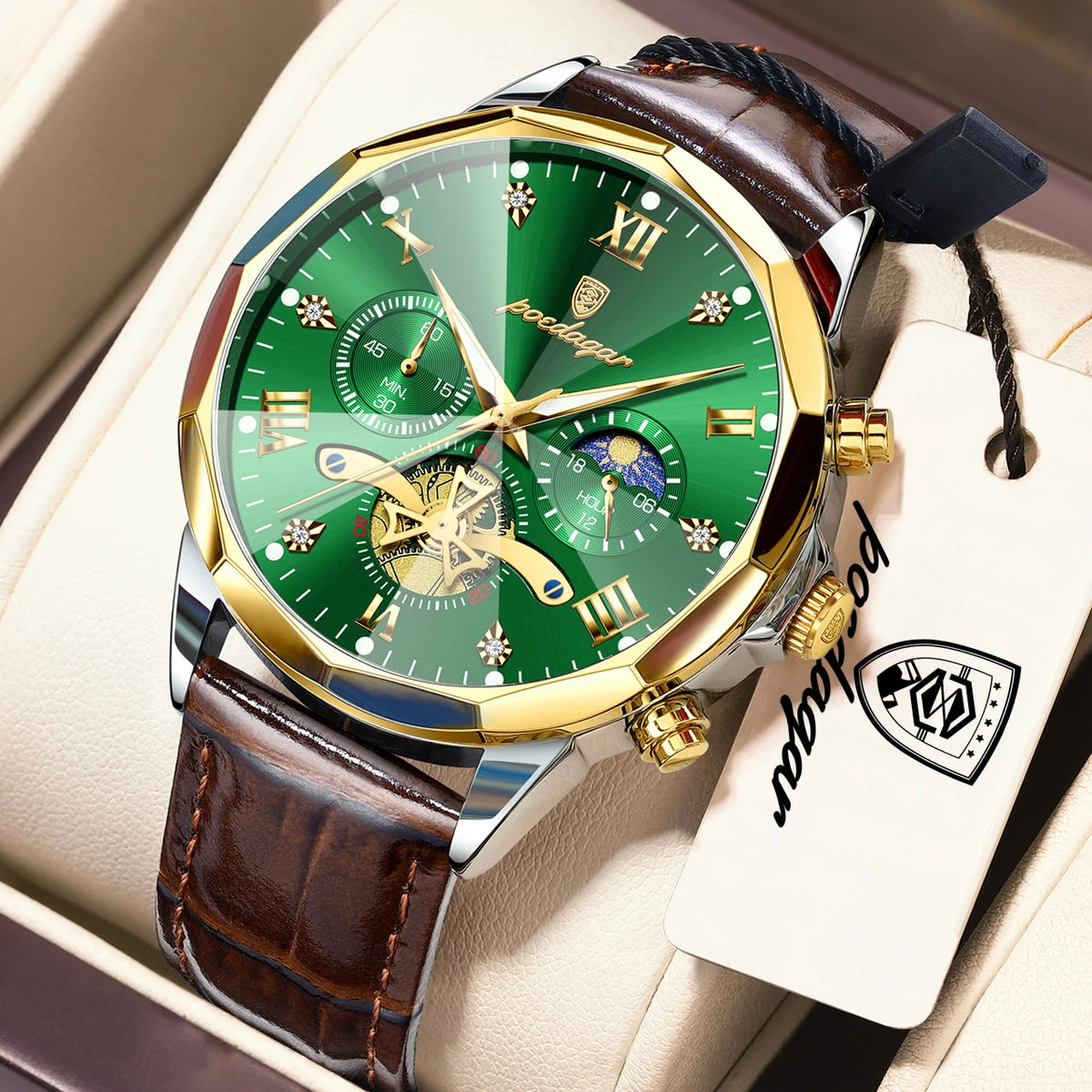 Reloj de cuarzo para hombre POEDAGAR, de lujo, cronógrafo, resistente al agua, luminoso, estilo militar, de piel, para negocios