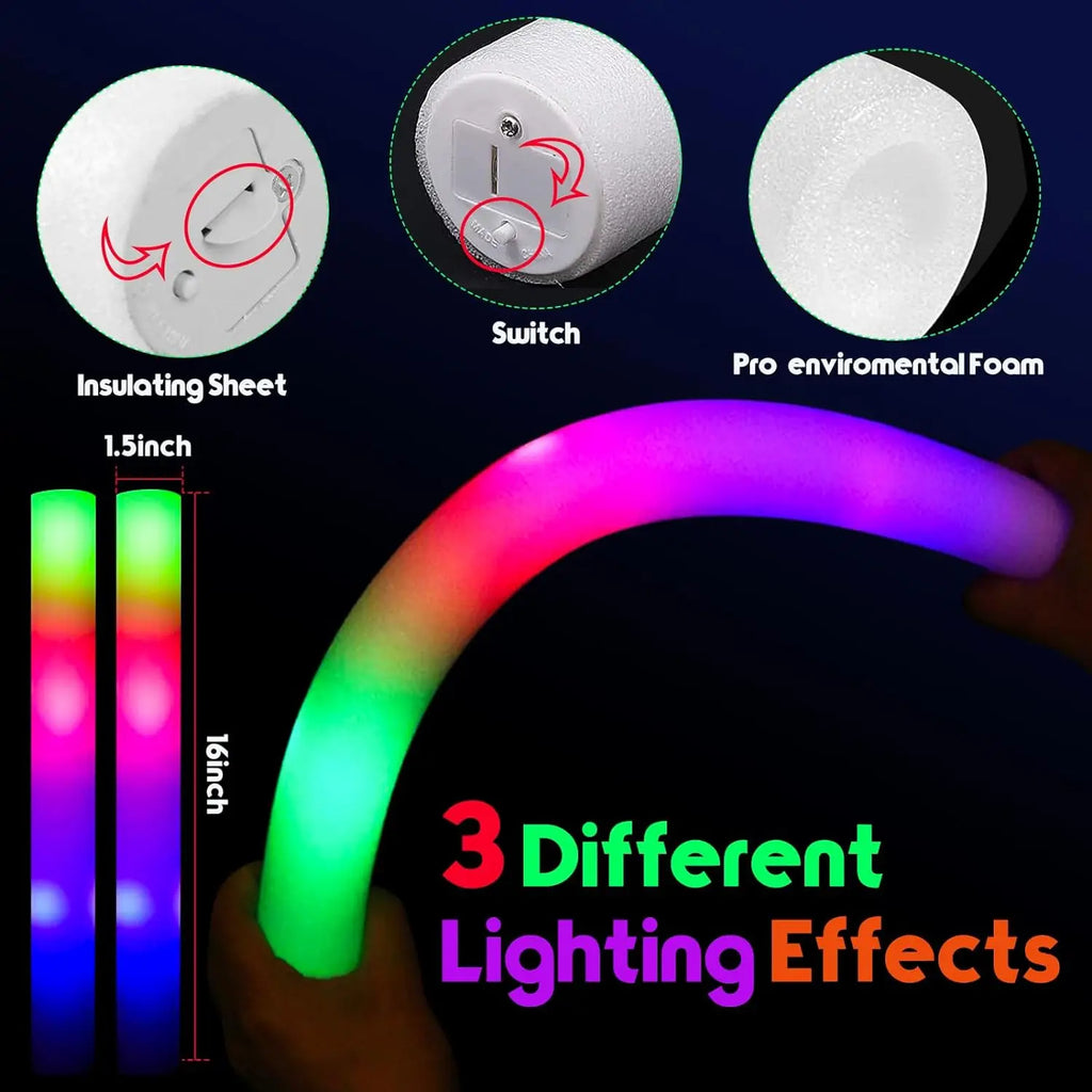 30 Uds. De barras luminosas de espuma con 3 modos, barra luminosa intermitente Led colorida que brilla en la oscuridad, suministros para fiestas para conciertos de Raves de boda