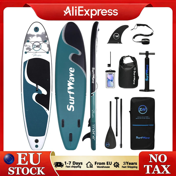 Tabla de Surf SurfWave 335x86x15cm, Tabla de Paddle Surf Inflable Antideslizante para Deportes Acuáticos