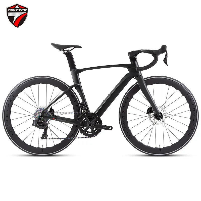 Bicicleta de carretera TWITTER CYCLONEpro SHIMANO R8020-22S, cableado interno, fibra de carbono T800, frenos de disco hidráulicos.