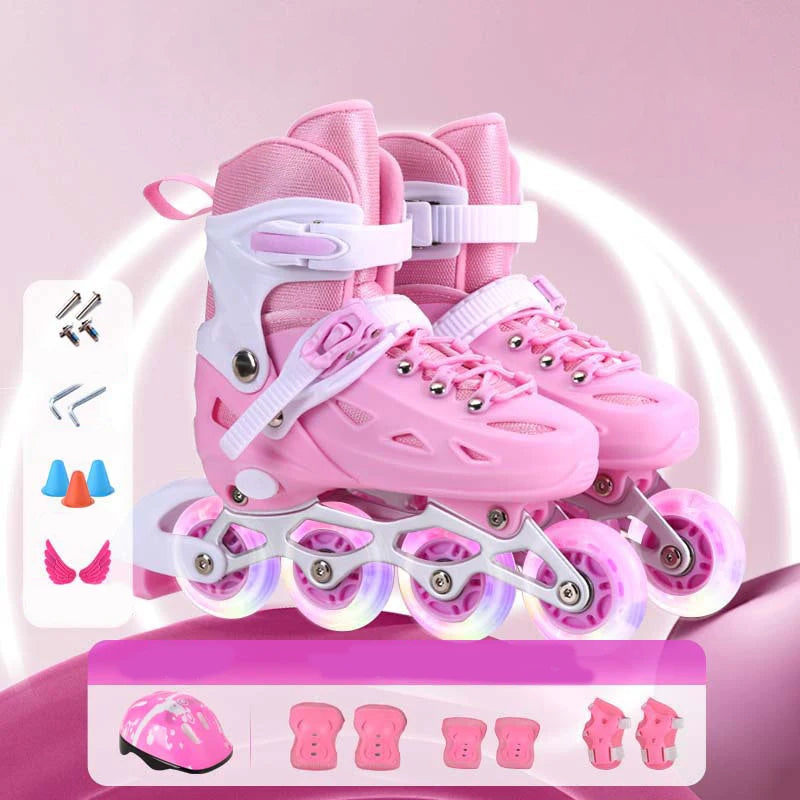 Zapatos de patín en línea para niños y mujeres, zapatillas cuádruples intermitentes para adultos, patines de patinaje al aire libre, regalos, conjunto completo