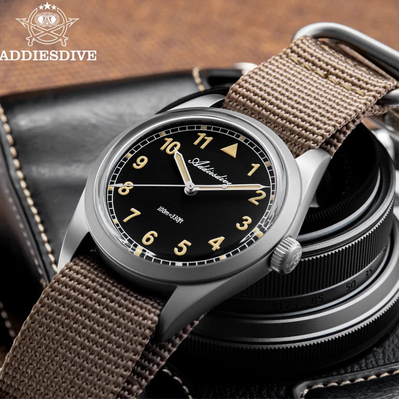 Reloj analógico para hombre ADDIESDIVE de 36 mm, cristal de burbuja, resistente al agua 100 m, reloj luminoso, reloj de cuarzo sencillo para hombre con correa de nailon