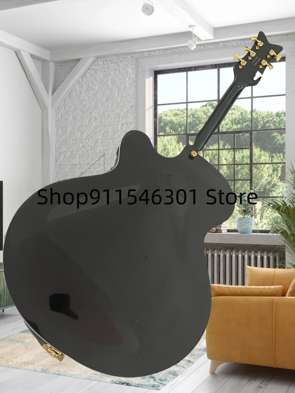 25-35 días de entrega) Envío mañana: Guitarra eléctrica Jazz Tuners F.ALCO.N 6120 negra de cuerpo semi hueco 08