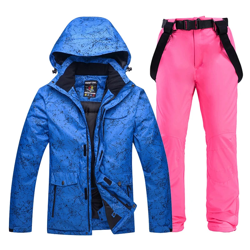 -30 Conjuntos de trajes de nieve blancos para hombres o mujeres Ropa de invierno al aire libre Ropa de snowboard Disfraces impermeables Chaqueta de esquí + Baberos de pantalón de nieve