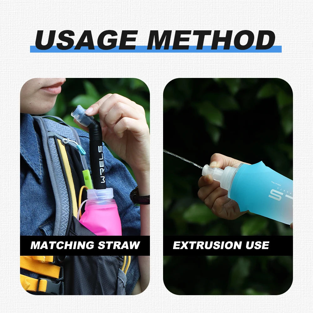 Botella de agua deportiva de TPU, matraz blando plegable, botella de agua portátil de alto flujo para correr, senderismo, bicicleta, bolsa de agua para Fitness