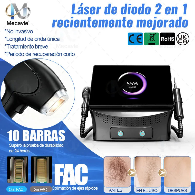 Máquina de Depilación Láser de Diodo 2 en 1 de Alta Potencia 5000W 755/808/830/940/1064nm, Dispositivo de Depilación Corporal Indoloro con Hielo y Titanio