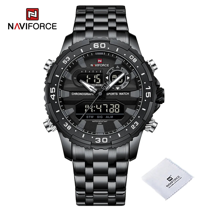 Relojes para hombre NAVIFORCE, marca de tendencia original, pantalla LCD analógica-digital de cuarzo, reloj para hombre, resistente al agua 30 m, luminoso, reloj de pulsera para hombre