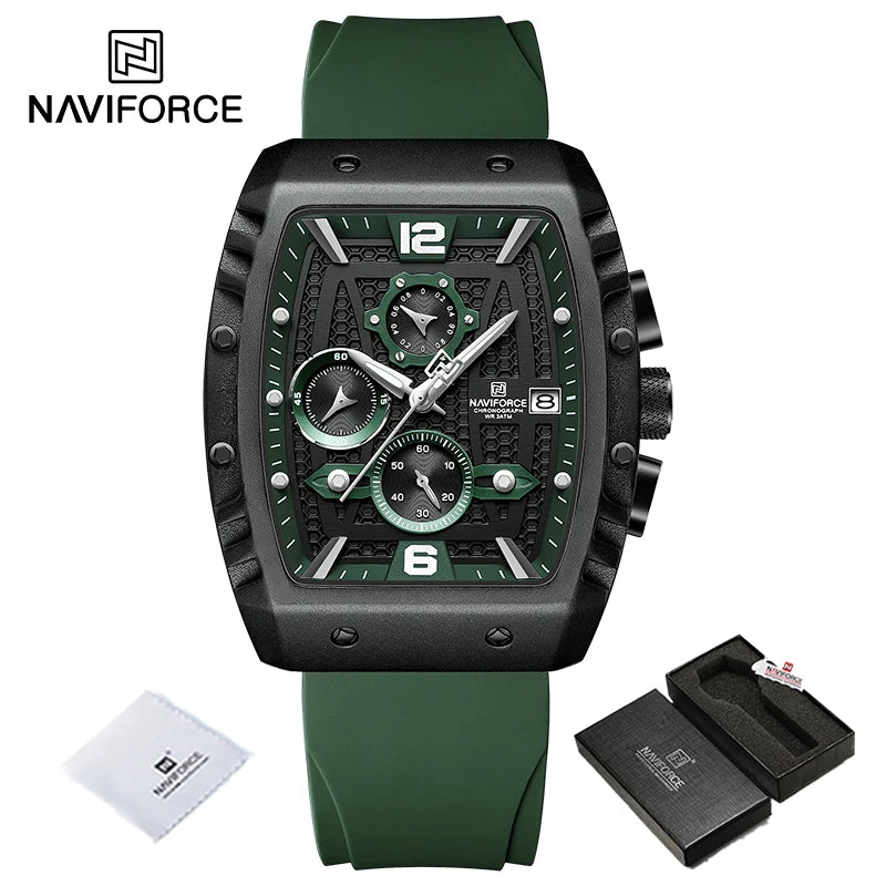 Reloj de cuarzo multifunción NAVIFORCE para hombre, deportivo, resistente al agua, con correa de silicona, calendario y cronógrafo, modelo NF8025