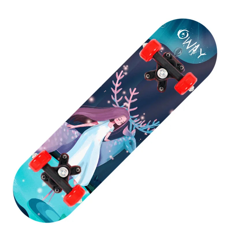 Nuevo monopatín de cuatro ruedas de dibujos animados para niños, patinetas para principiantes, plataforma de madera de arce, patineta para exteriores, monopatín de doble balancín