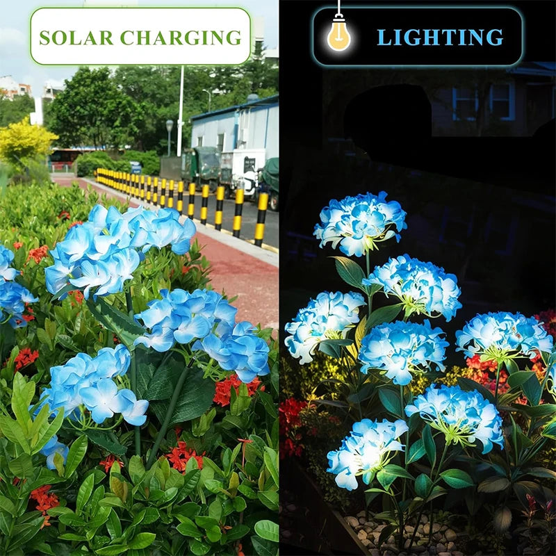 Luces solares decorativas para jardín, lámparas de flores de hortensia impermeables para exteriores, ideales para decorar patios, jardines y senderos
