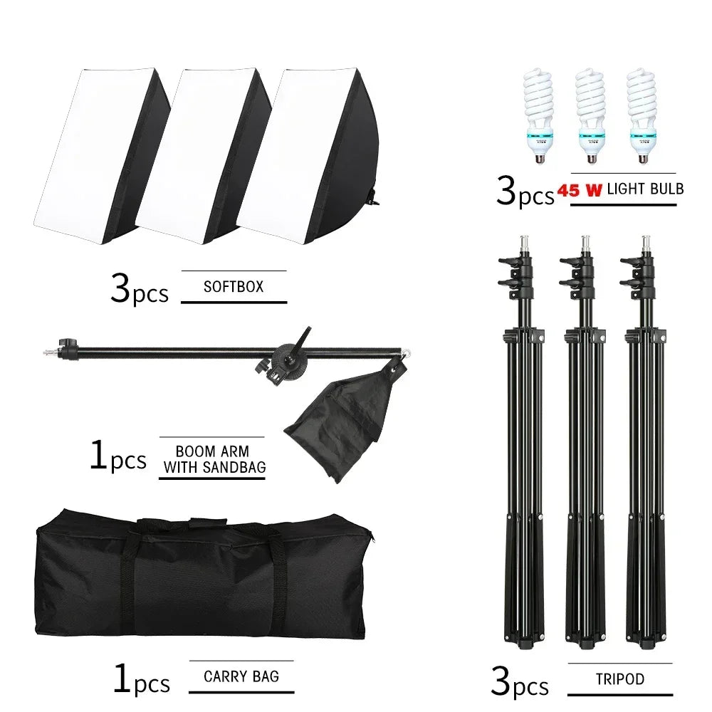 SH 1pc-3Pcs Kit de Iluminación Softbox para Fotografía 50x70CM, Sistema de Luz Profesional con Bombillas Fotográficas E27 para Estudio Fotográfico