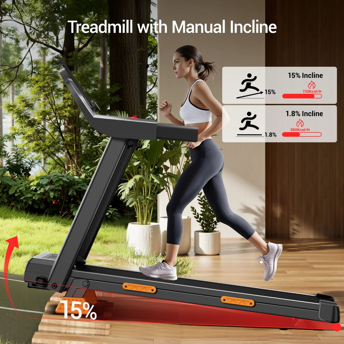 Caminadora Plegable ROBORE SF20 con Inclinación del 15%, Velocidad de 12 km/h, Carga Máxima de 136 kg, Motor Silencioso sin Escobillas de 3.0 HP, Cinta de Correr de 97×40 cm