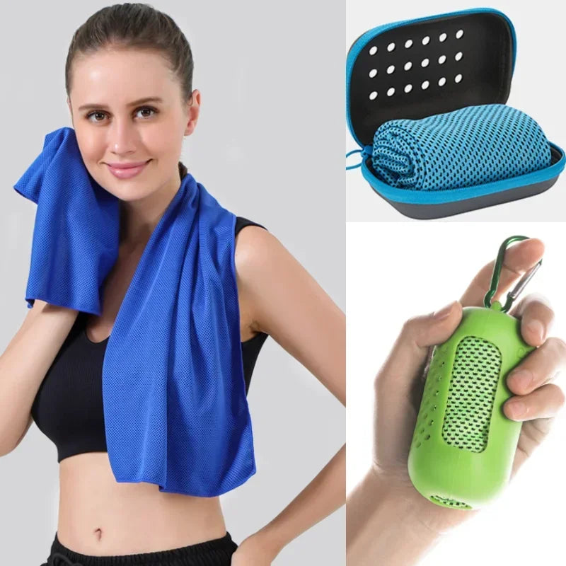 Mini toalla fría portátil de Gel de sílice, fibra de poliéster, toalla de refrigeración para exteriores, Fitness, deportes, gimnasio, correr, secado rápido