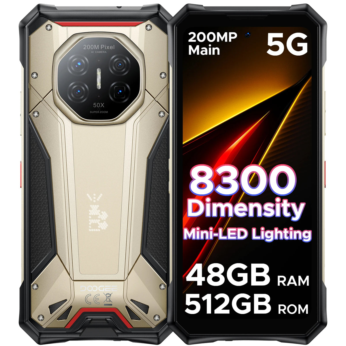 Smartphone robusto DOOGEE S300 Pro 5G, 6,78", 120Hz, Dimensity 8300, cámara de 200MP, batería de 11000mAh, 48GB(16+32GB), 512GB, Android 16, NFC, compatible con Google Play