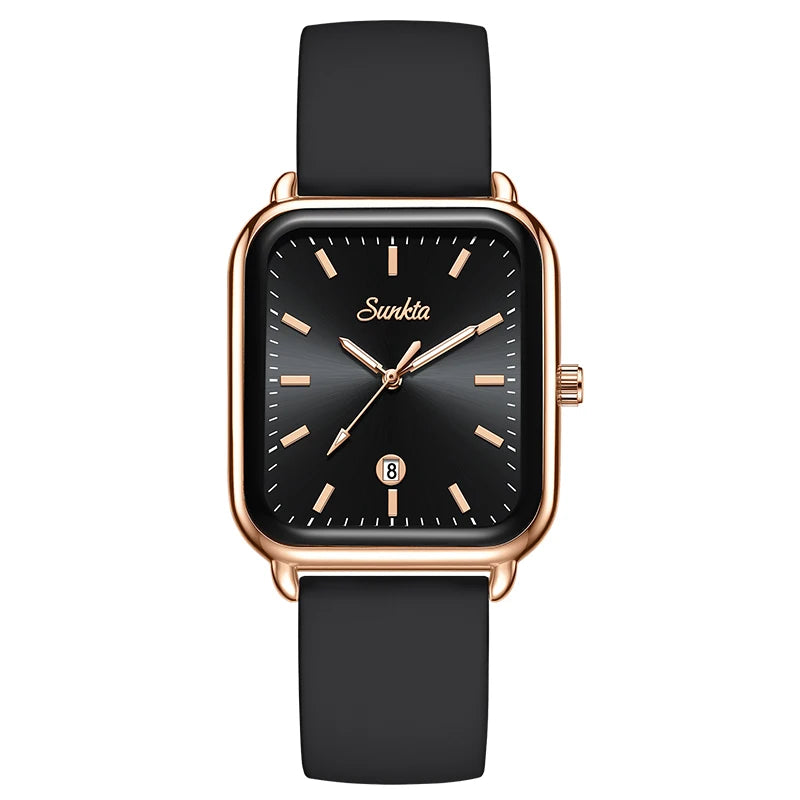 Reloj de lujo para mujer SUNKTA, esfera cuadrada, resistente al agua, con calendario, reloj de cuarzo elegante y de alta calidad para mujer.