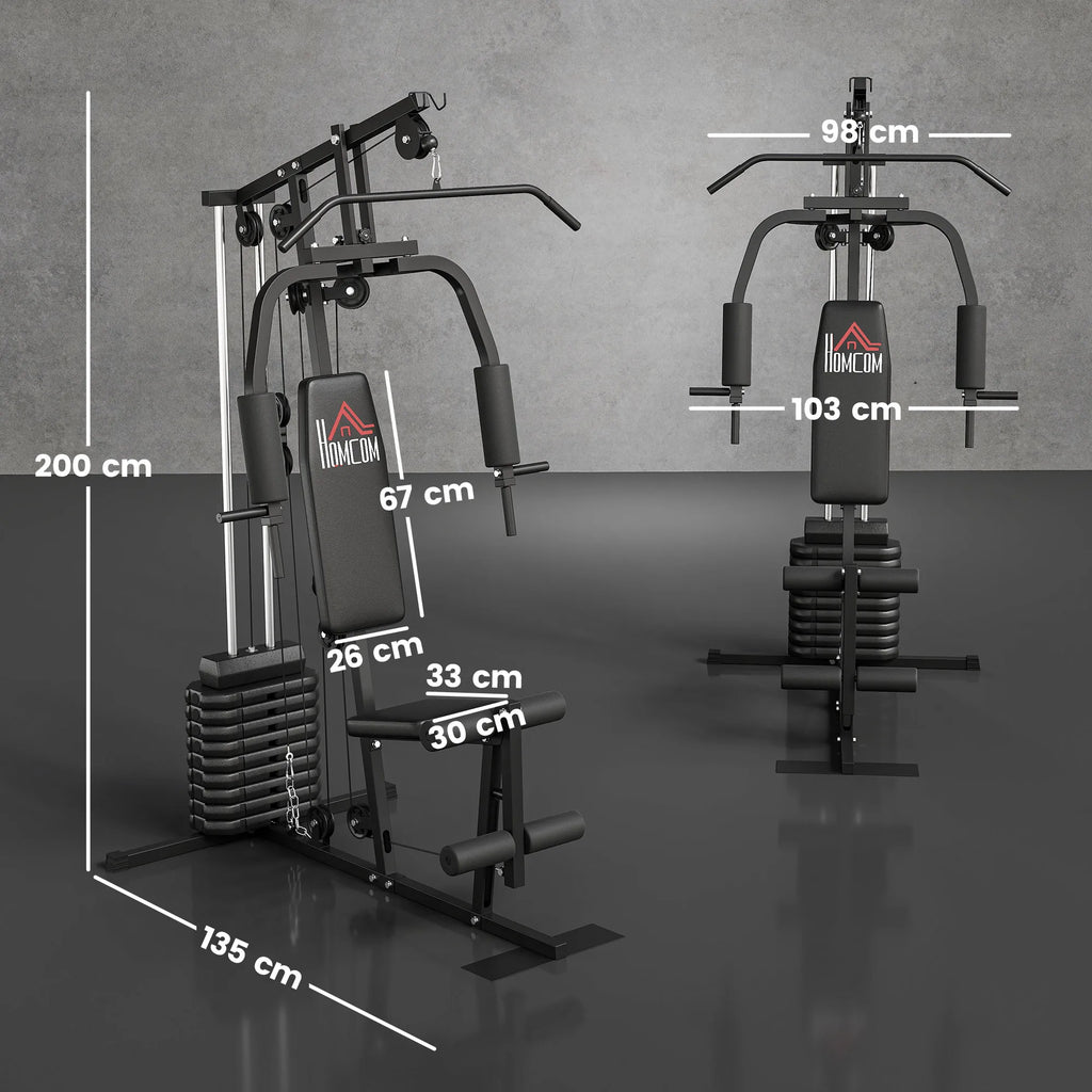 HOMCOM Multiestación Musculación con Curl para Piernas Peso de 45 kg Negro