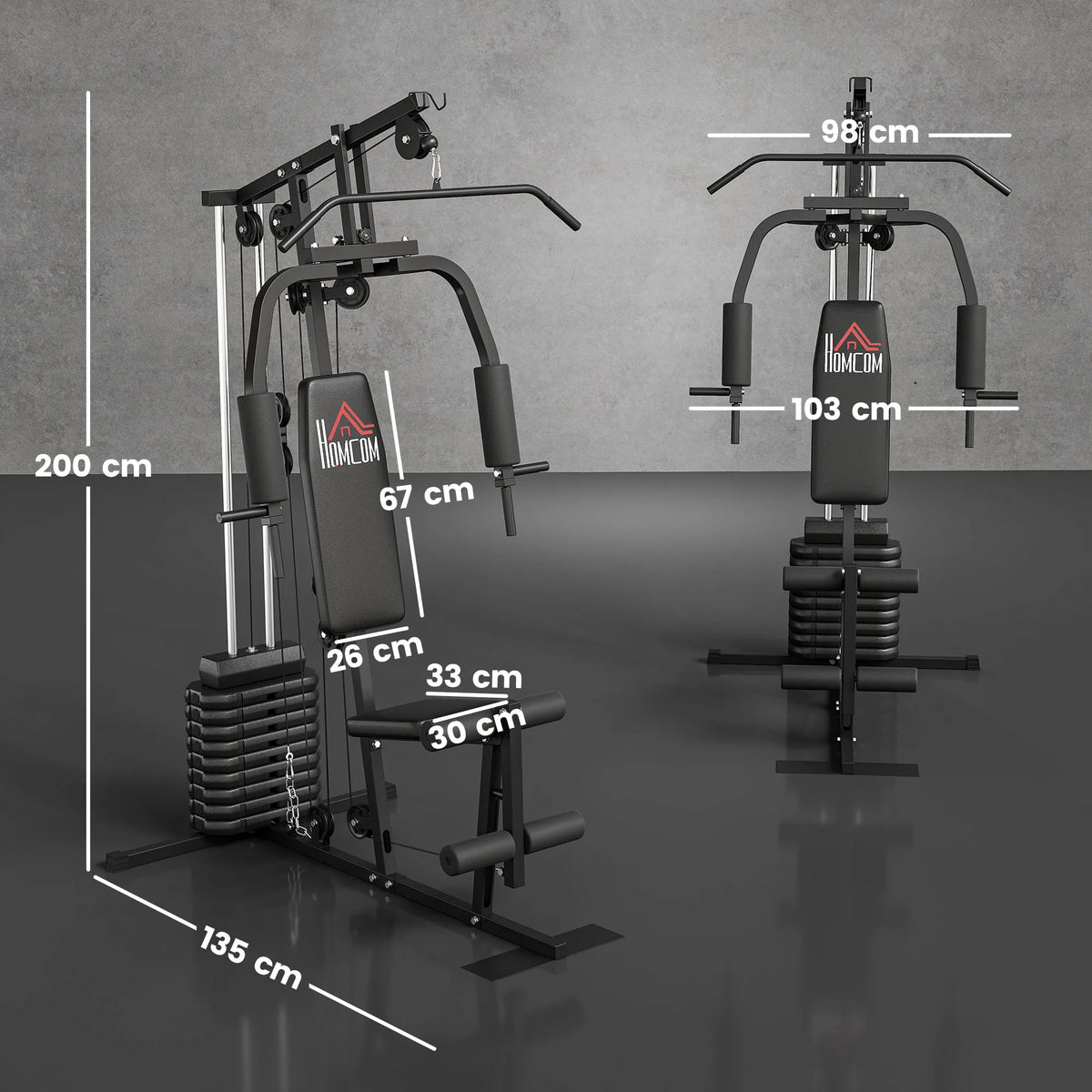 HOMCOM Multiestación Musculación con Curl para Piernas Peso de 45 kg Negro
