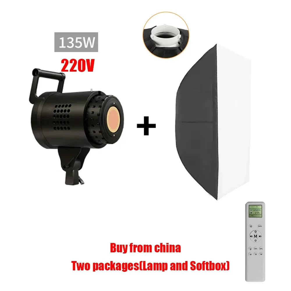 Lámpara LED de estudio para fotografía de 135 W, con sistema Bowens, para iluminación de video, con luz natural equilibrada, flash para retratos, accesorios de estudio, 3000-6000 K, 3 colores.