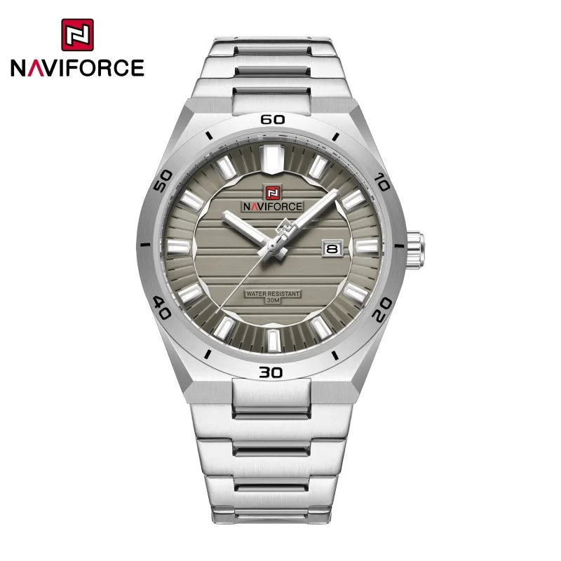 NF9268 NAVIFORCE Stainless Steel Men's Wristwatch 3ATM Waterproof Simple Fashion with Night Glow Pointer Calendar Display Male