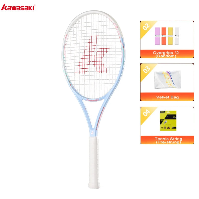 Raqueta de tenis profesional Kawasaki Fibra de carbono 104sqin Cabeza de gran tamaño para control de potencia y giro |   Tenis de juego intermedio para adultos