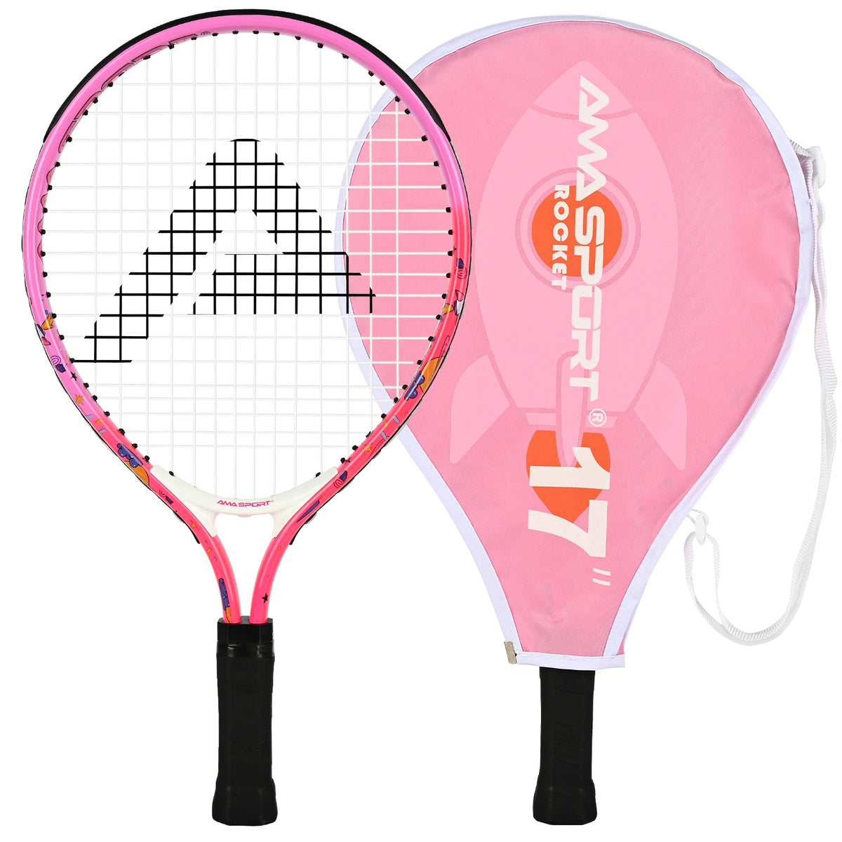 Raqueta de Tenis para Niños AMA SPORT de 17 Pulgadas con Bolsa, Preencordada, Ligera y Equilibrada, Raqueta Juvenil - Marco Ligero y Duradero para Niñas y Niños