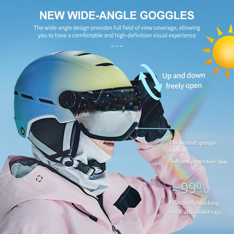 Casco de Esquí Cálido Todo en Uno Seguro y Transpirable Horntour 2027, Cómodo para Deportes al Aire Libre, Nieve, Motocicleta y Esquí para Hombres y Mujeres