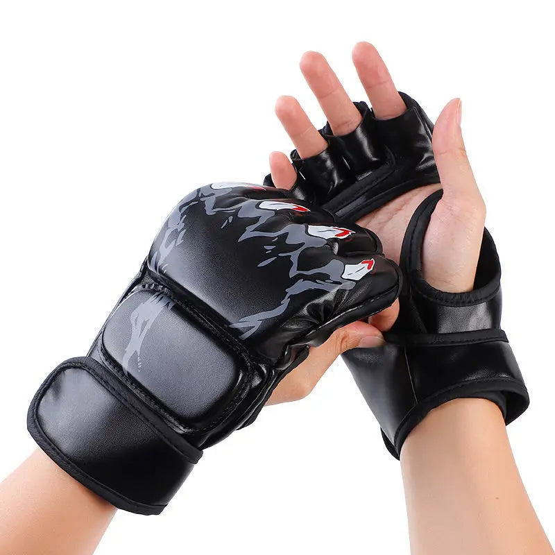 Guantes de boxeo de medio dedo de PU, guantes de cuero PU para lucha MMA, Kick Boxing, Karate, Muay Thai, guantes de entrenamiento, equipo de entrenamiento