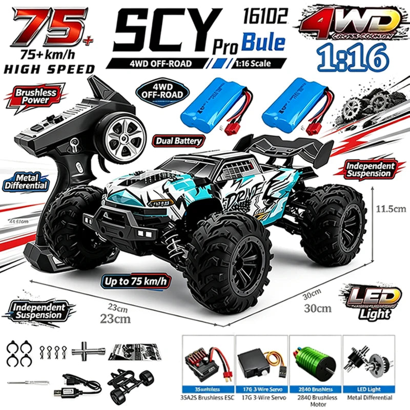 Coche RC 4x4 1:16 80 km/h Super Brushless, 50 km/h Brushed, vehículo todoterreno a control remoto de alta velocidad, buggy de carreras, regalo de juguete