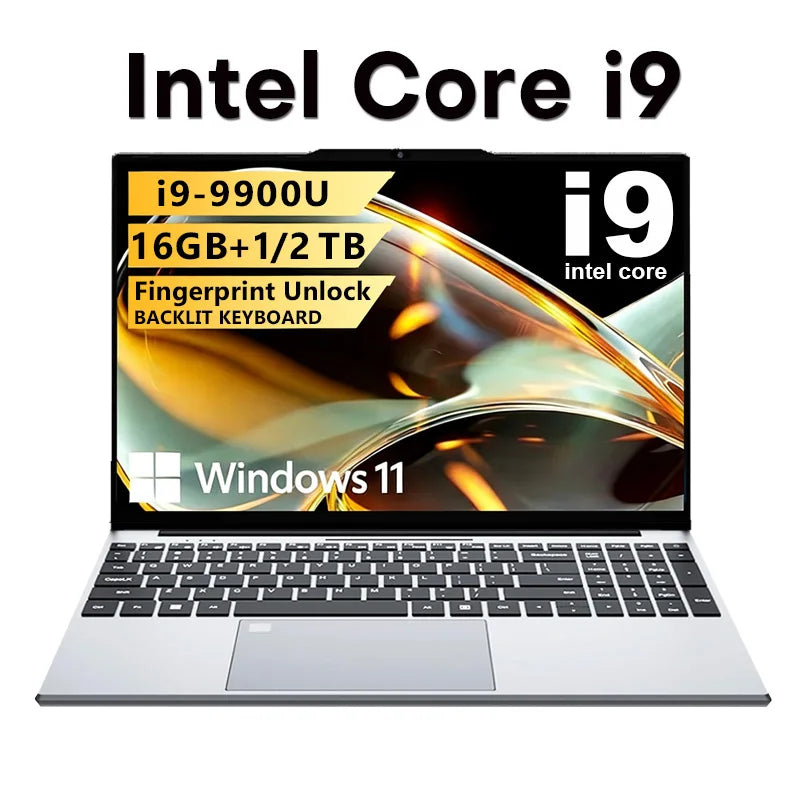 2026 Gaming 15.6' Laptop Intel Core I9 9900 Computer 16GB RAM 1TB 2TB 1920*1080 Fingerprint Unlock Backlit Laptops Windows 11