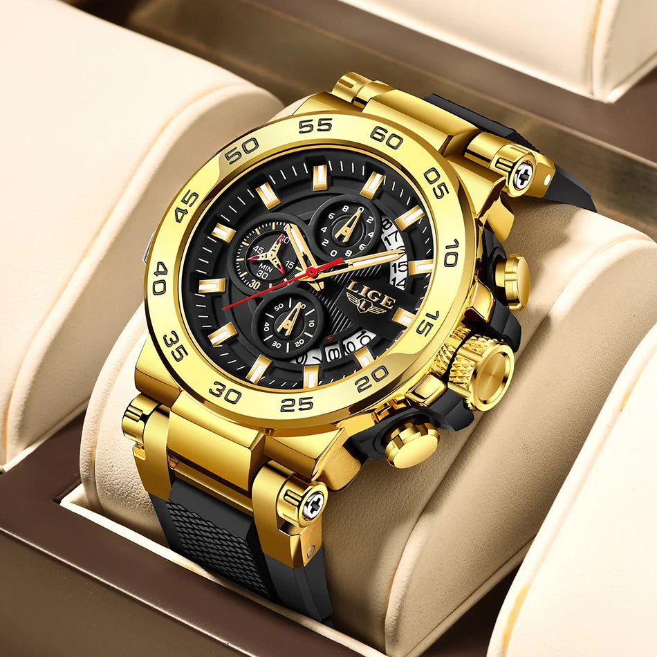 Reloj militar para hombre LIGE 2026, de lujo, con correa de silicona, reloj deportivo de cuarzo, de marca superior, resistente al agua, con calendario y cronógrafo.