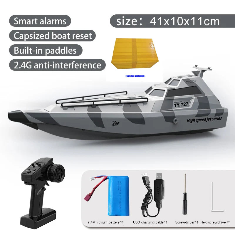 Lancha teledirigida TY727, carga de larga duración, lancha rápida de control remoto, barco de juguete a alta potencia y alta velocidad, regalo para niños