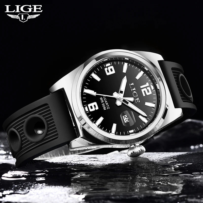 Reloj de pulsera LIGE para hombre, de cuarzo, deportivo, de lujo, marca original, impermeable y luminoso.