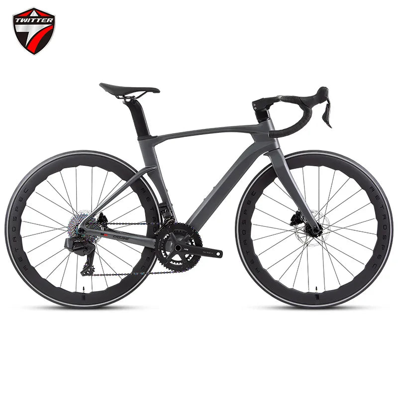 Bicicleta de carretera TWITTER CYCLONEpro SHIMANO R8020-22S, cableado interno, fibra de carbono T800, frenos de disco hidráulicos.